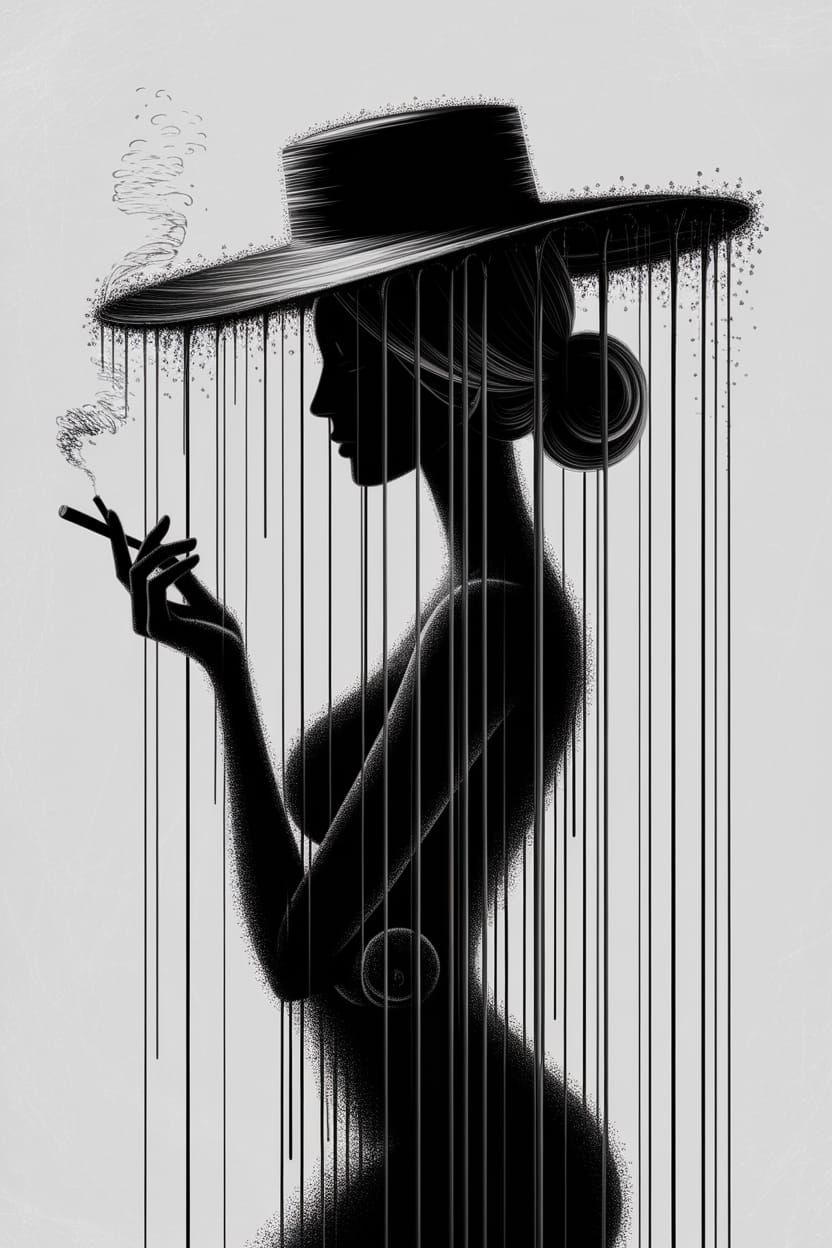 Elegant Woman Silhouette in Dripping Paint Style