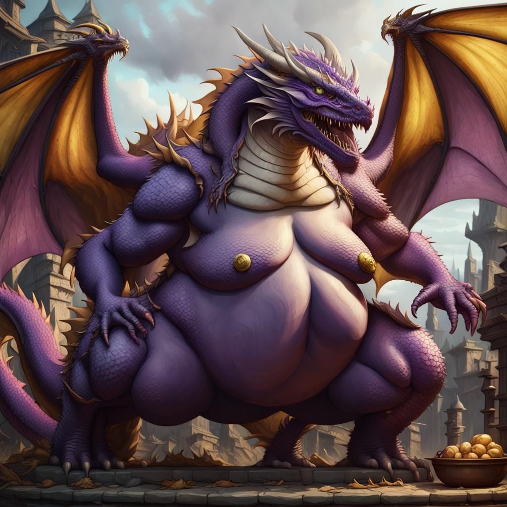 Morbidly Obese Dragon in Dark Fantasy Style