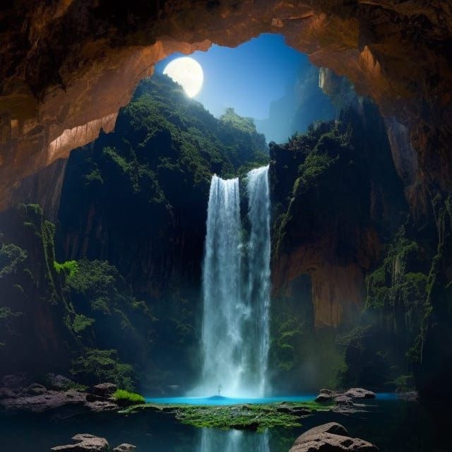 Cave with Waterfall and Dimensional Portal