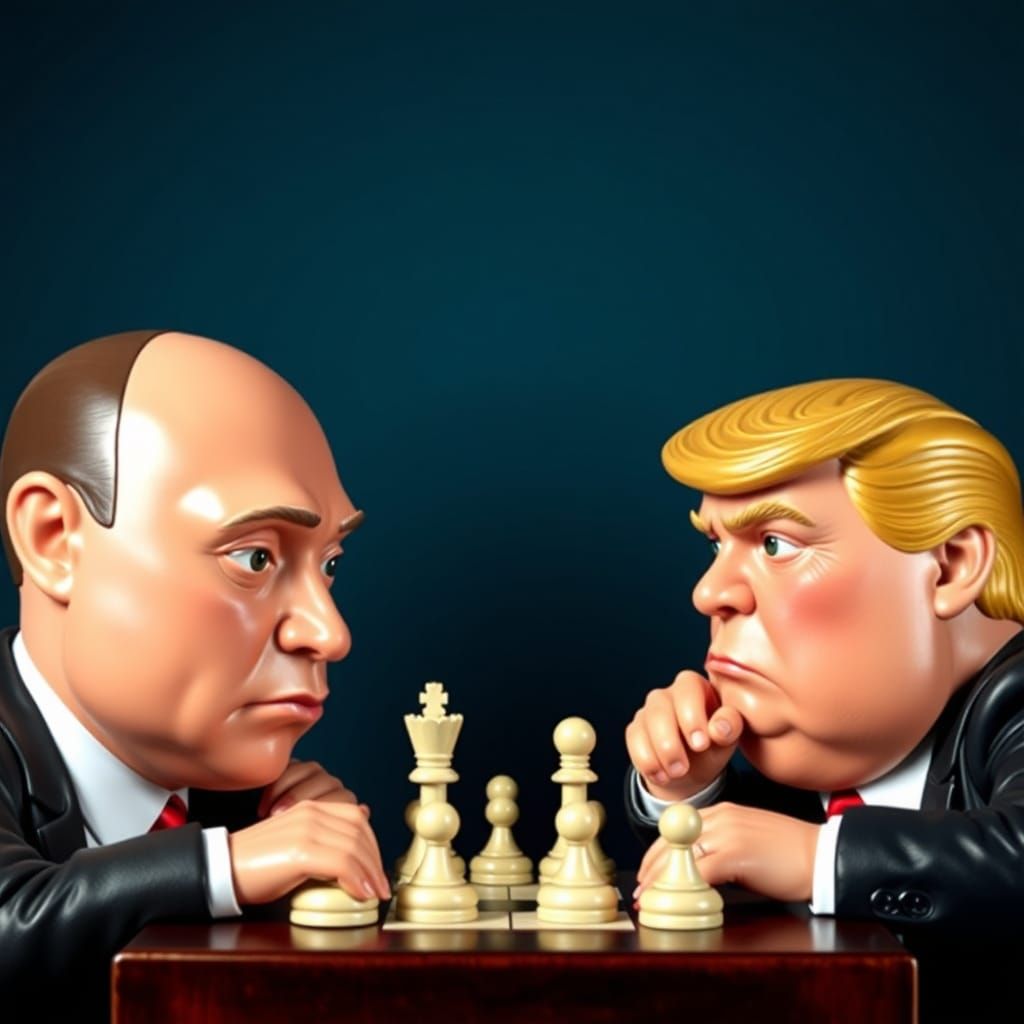 Putin and Trump Chess Match in Vinyl Toy Style