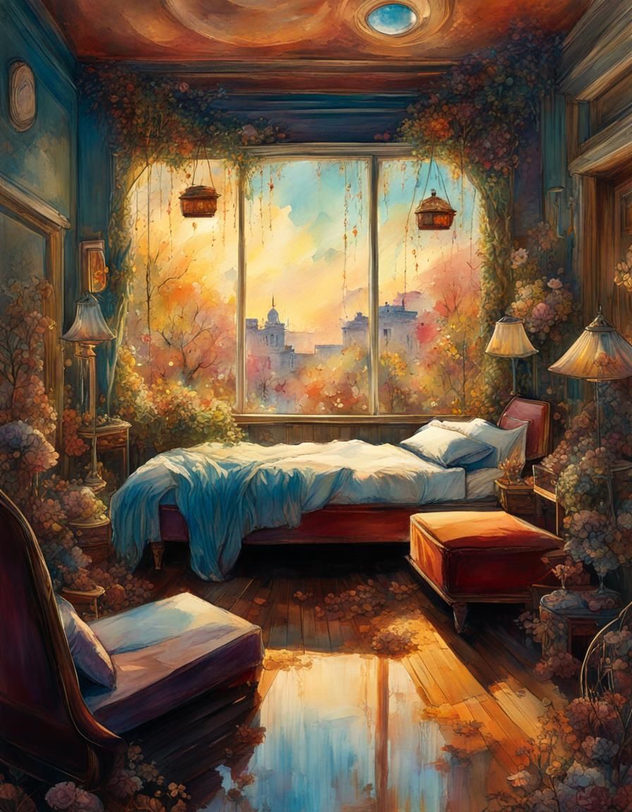 Creepy Motel Room in Digital Watercolor Style