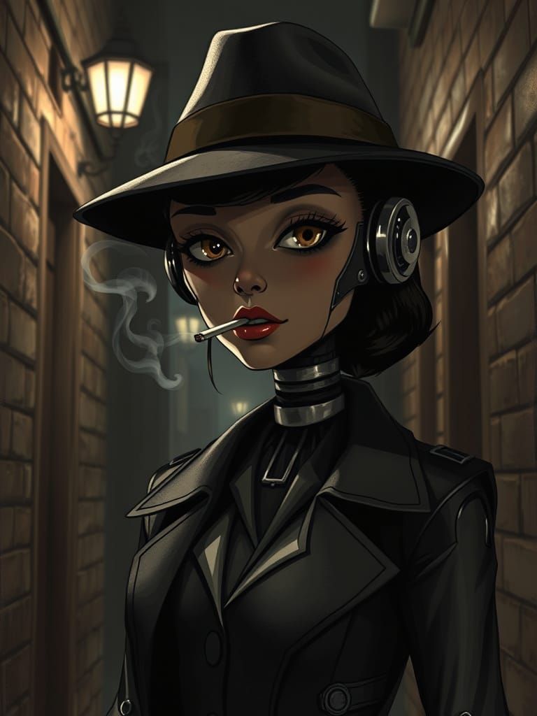 Robot Detective in Noir Style by Tim Burton