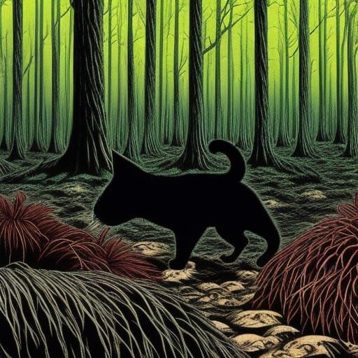 Evil Black Cat Forest Horror, Anime Manga Style