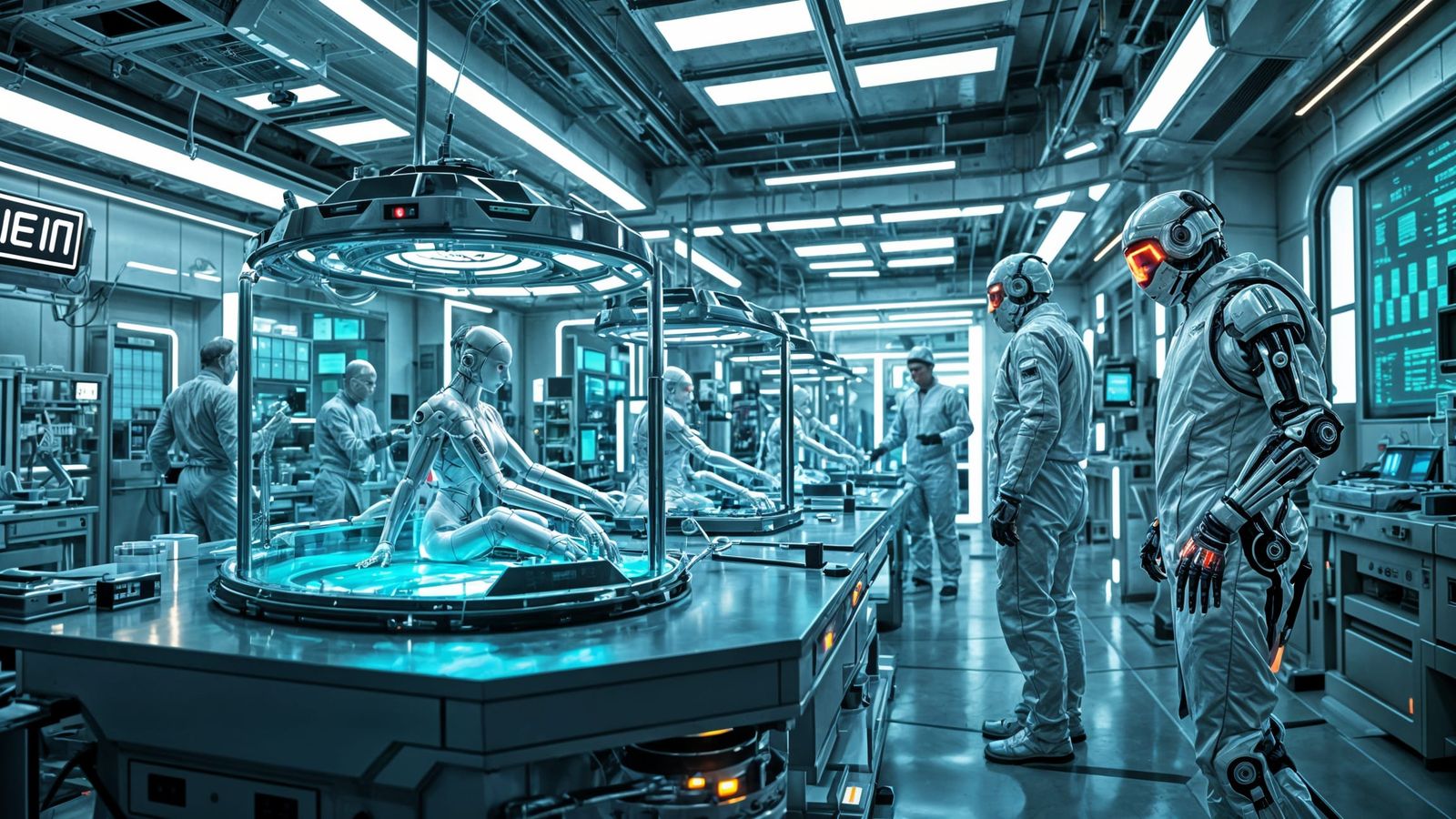 High-Tech Cybernetic Lab with Bioengineered Clones