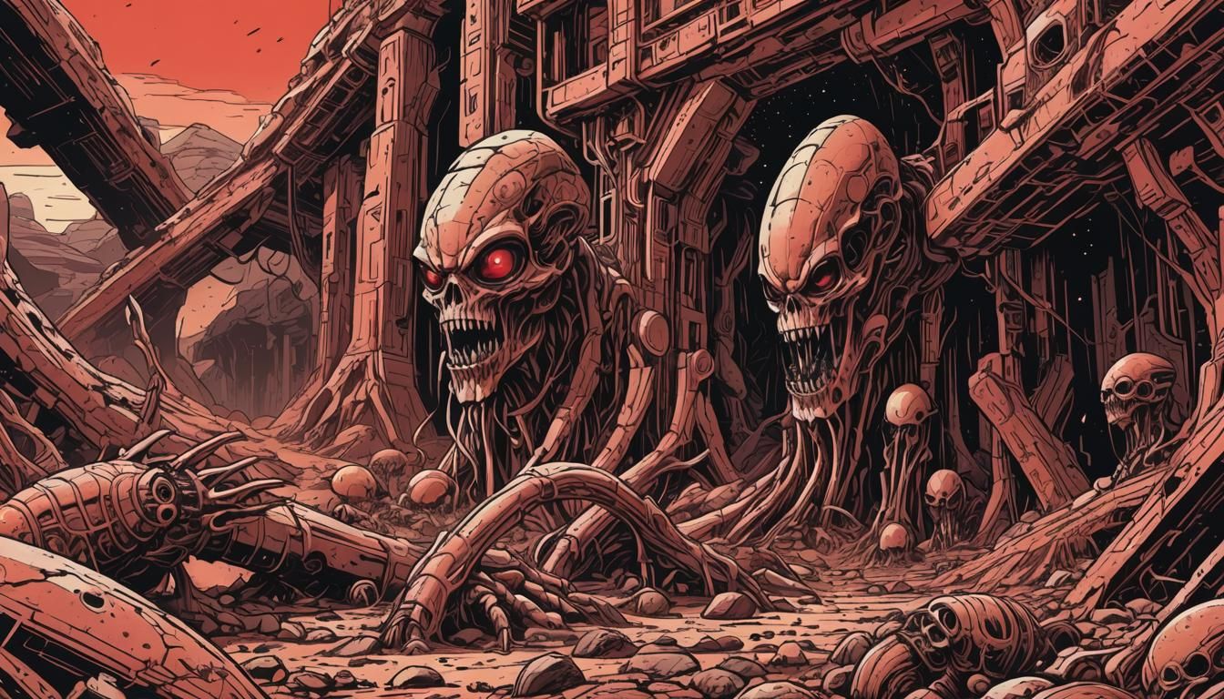 Alien Ruins on Mars in Comic Book Style