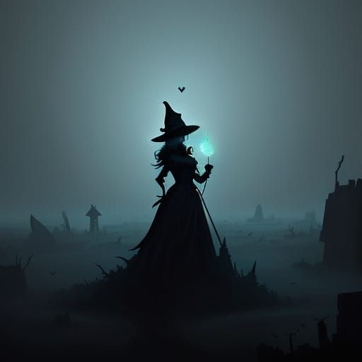 Eerie Witch Mural with Magical Shimmer