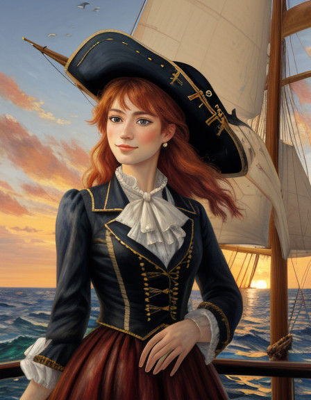 Golden Age Female Pirate Portrait in Impressionist Style