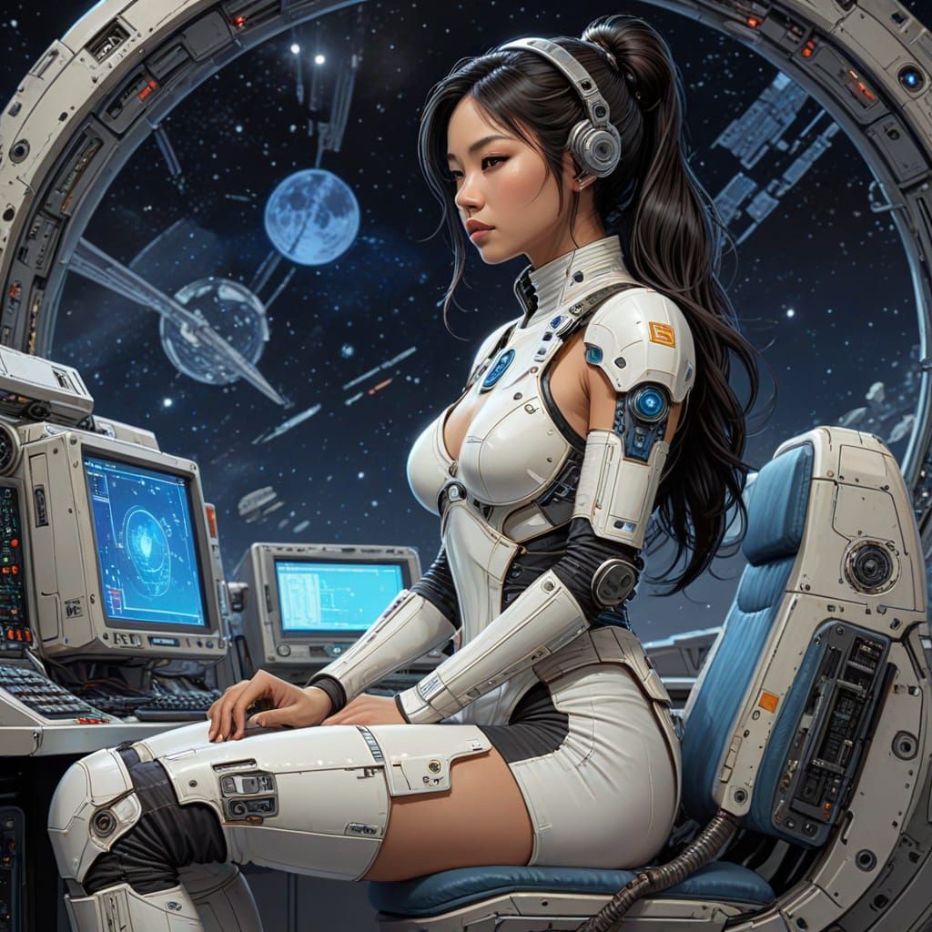 Cyberpunk Space Siren in Moebius Style