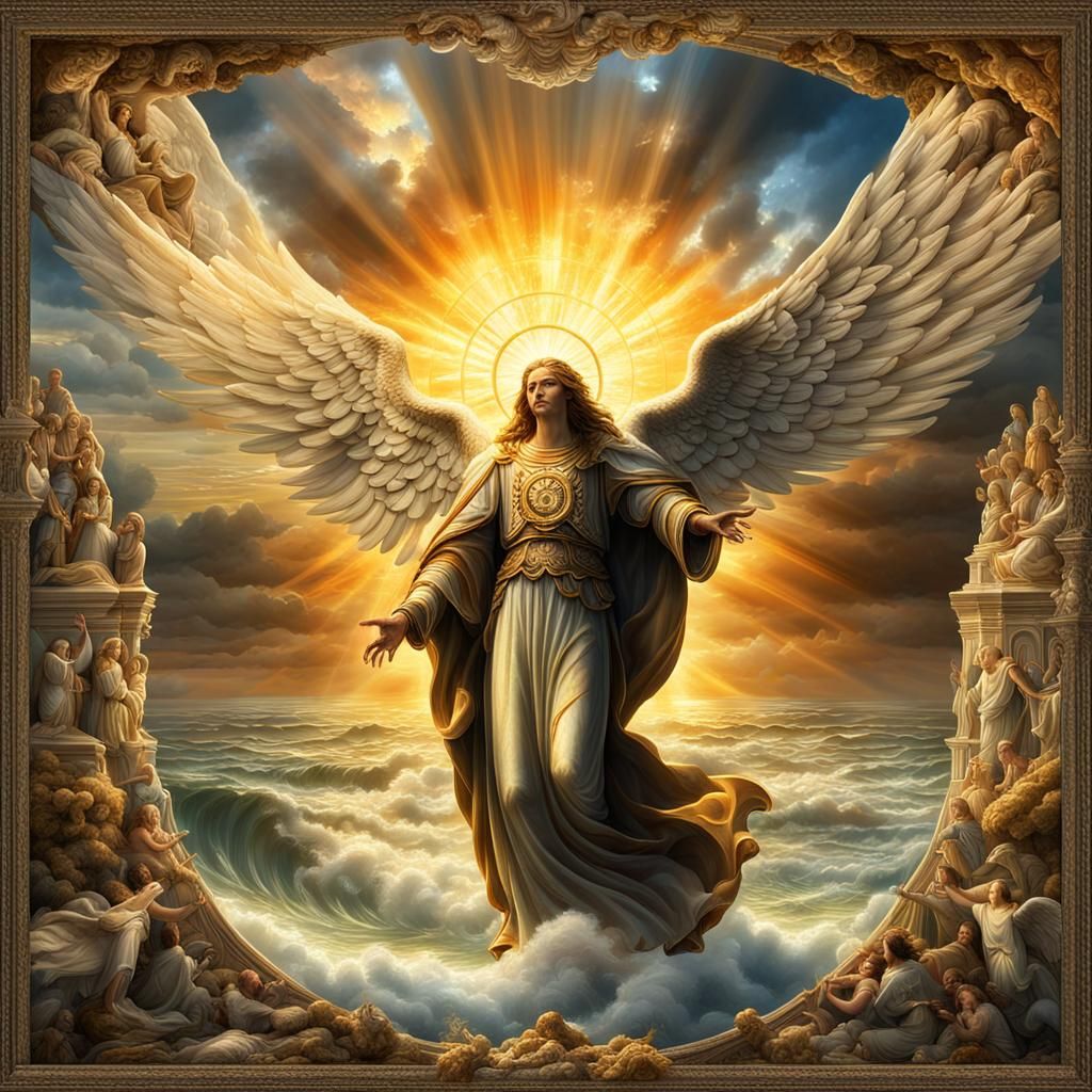 Angel Ascending with Seal of God: Hyperrealistic