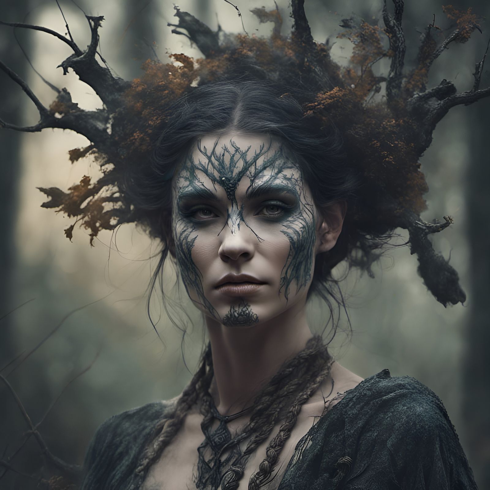 Ethereal Forest Witch Portrait in Detailed Matte Painting