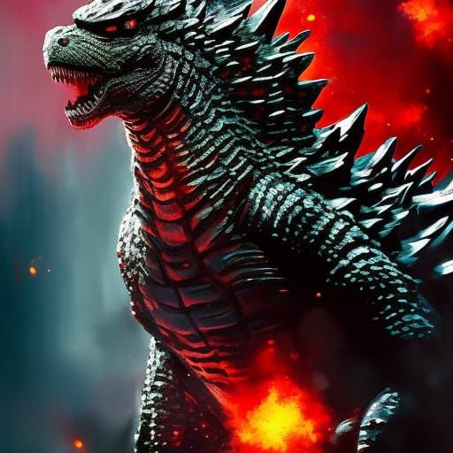 Godzilla Portrait in Victorian Speedpaint Style