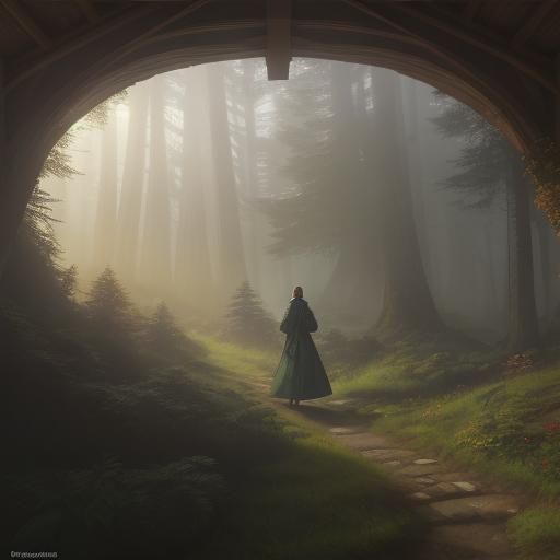 Ethereal Woman in Dornish Clothes in Misty Forest