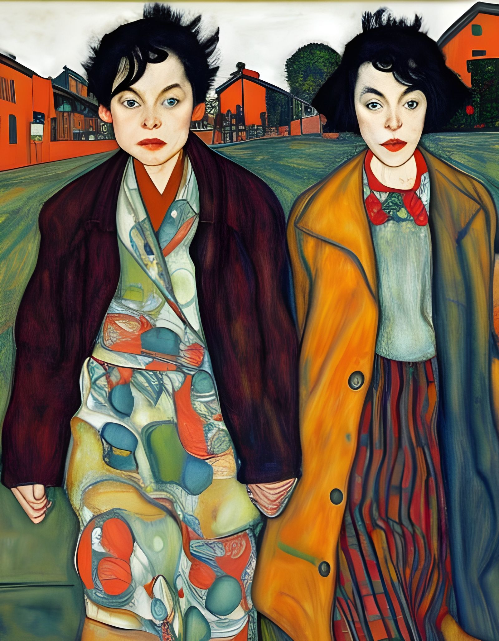 Friends Walking, in Expressionist Style