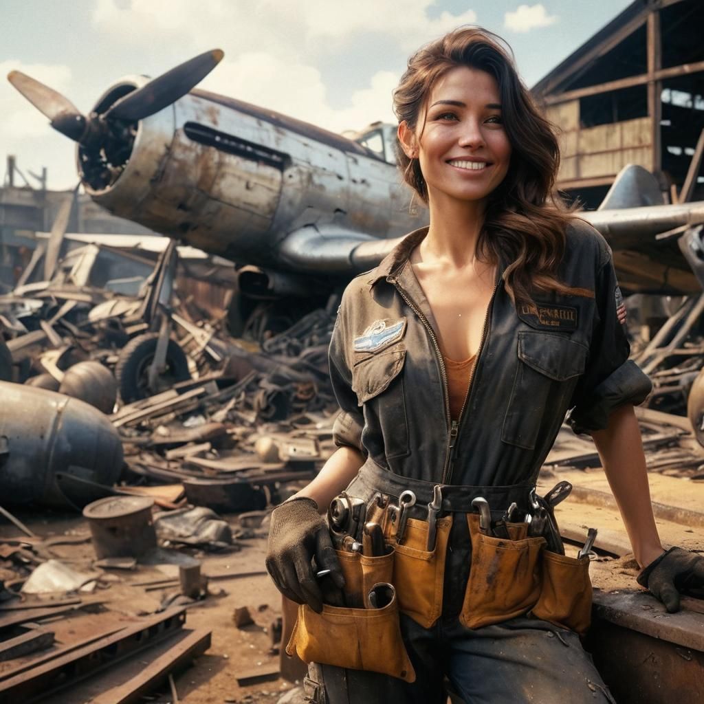 USAAF Mechanic in Scrapyard: Fantasy Concept Art
