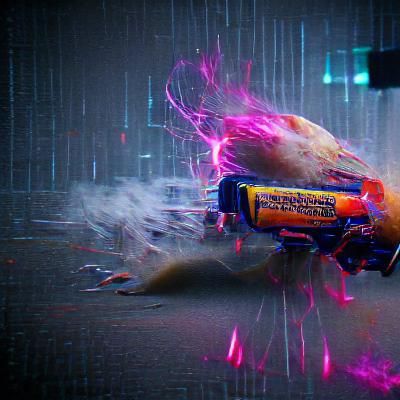 Exploding Peanut in Cyberpunk Neon Cityscape
