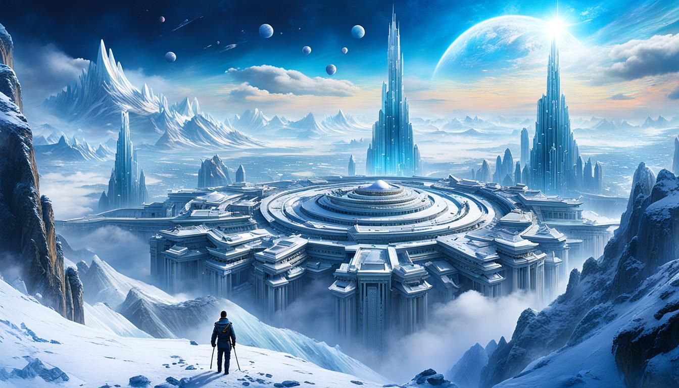 Futuristic Ice City with Chinese Palace Architecture