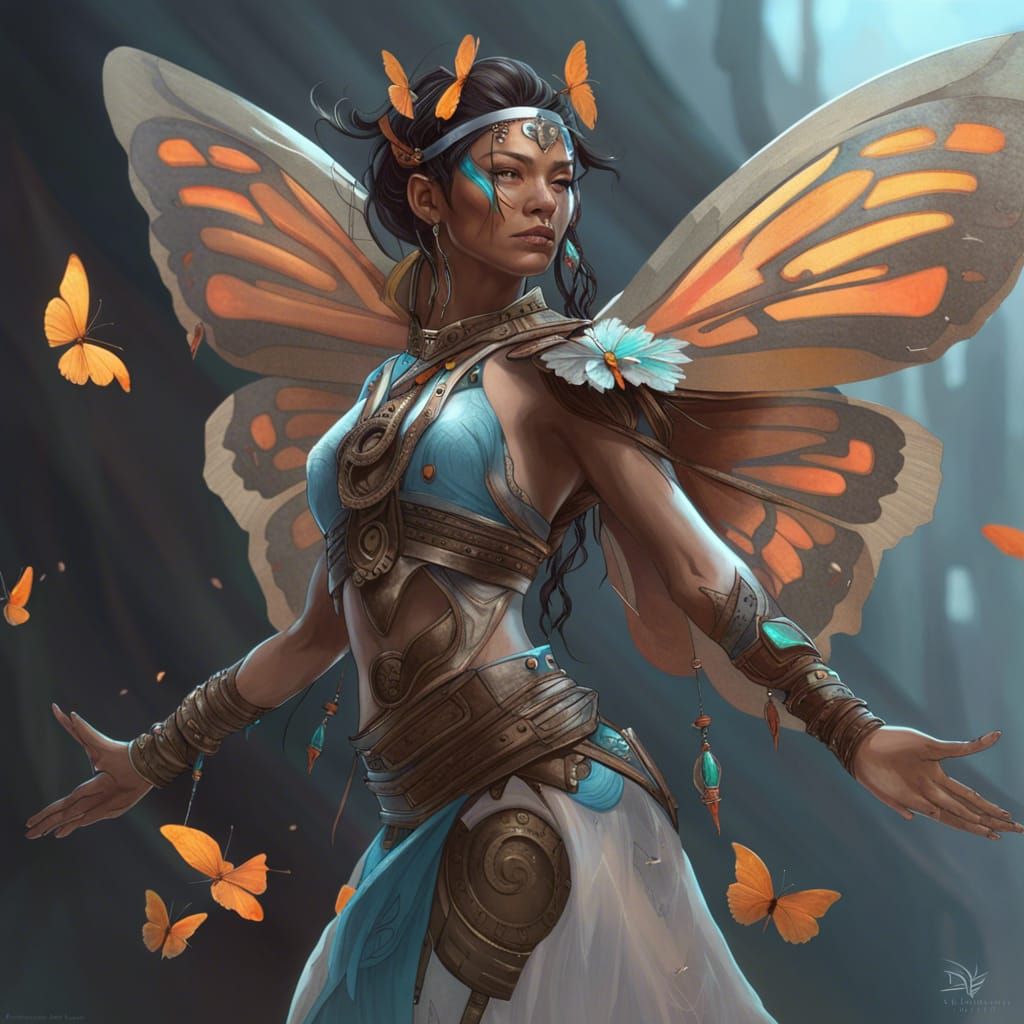 Butterfly Winged Shaman Portrait in Hyperdetailed Style