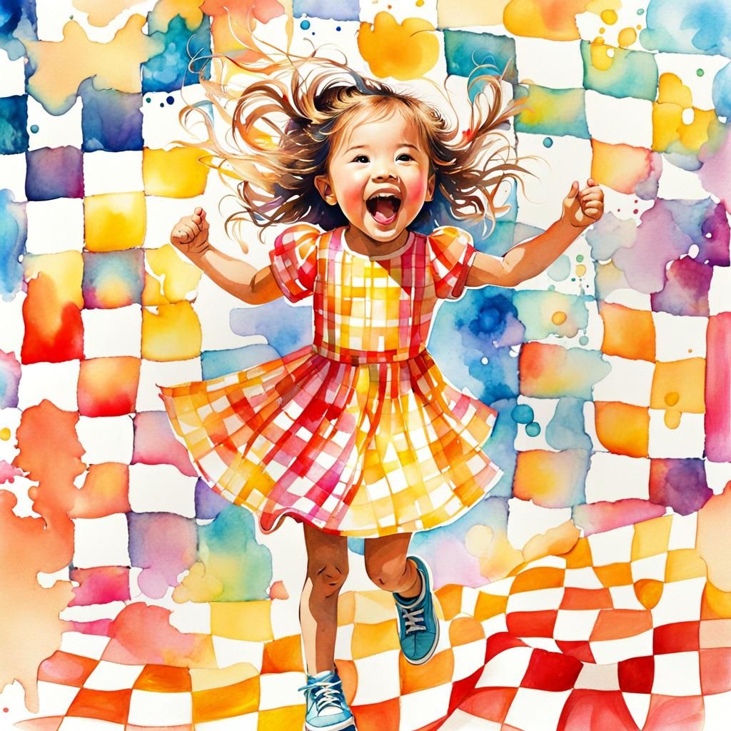 Joyful Girl Dancing in Vibrant Watercolour Art