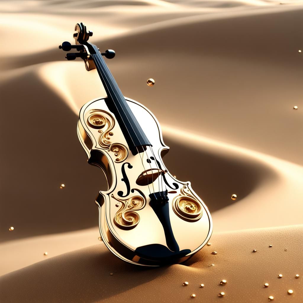 Golden Violin Scroll in Sci-Fi Desert