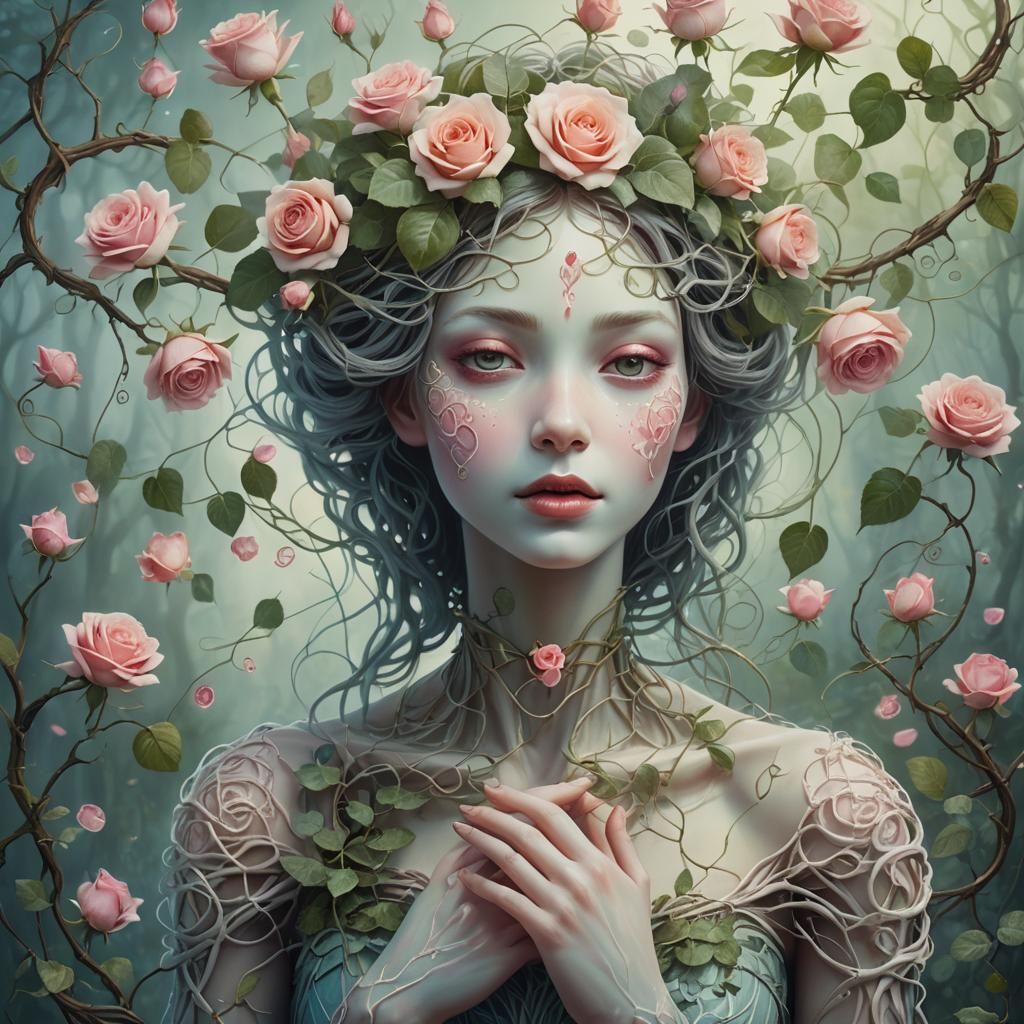 Whimsical Surrealist Spirit with Rose Head