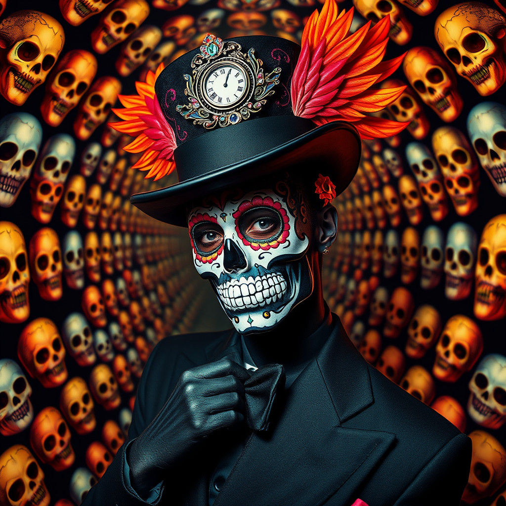 Calavera Sugar Skull Man in Dada Fashion Photo