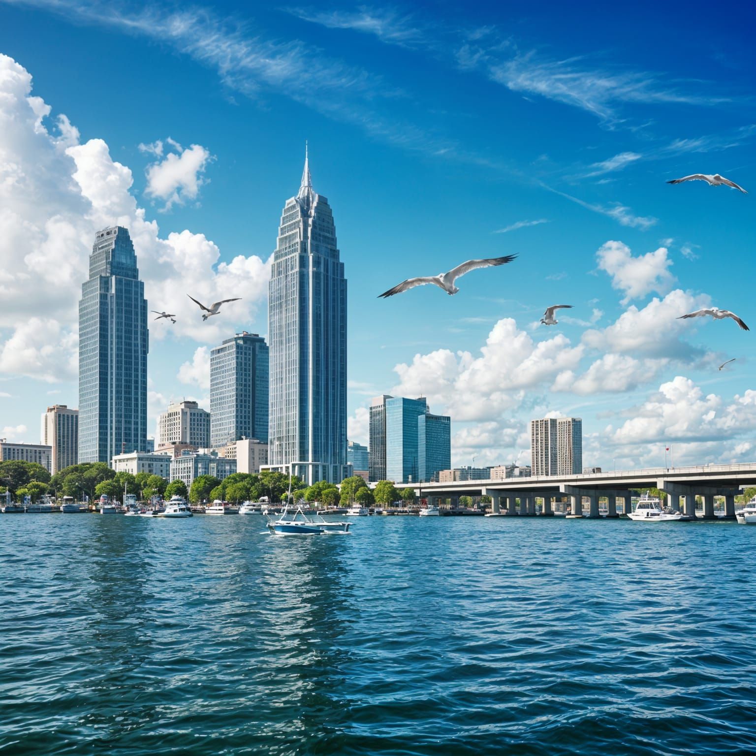 Mobile Alabama Gulf Coast Cityscape, Detailed Matte Painting