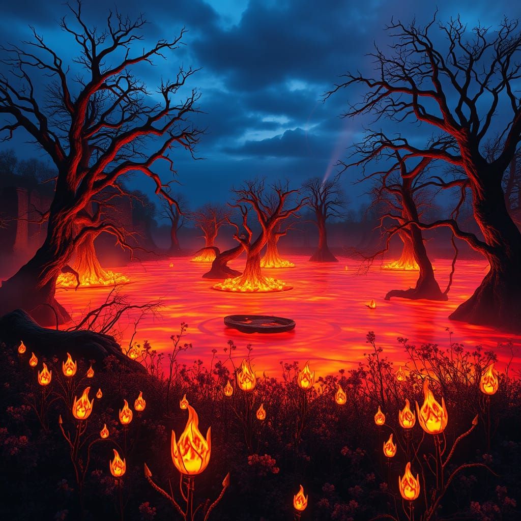 Surreal Lake of Fire Landscape