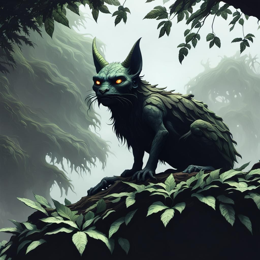 Mythical Creature in Lush Dystopian Fantasy Art