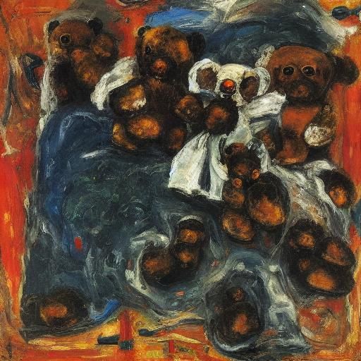 Mice Nesting in Teddy Bear: Soutine and Rothko Style