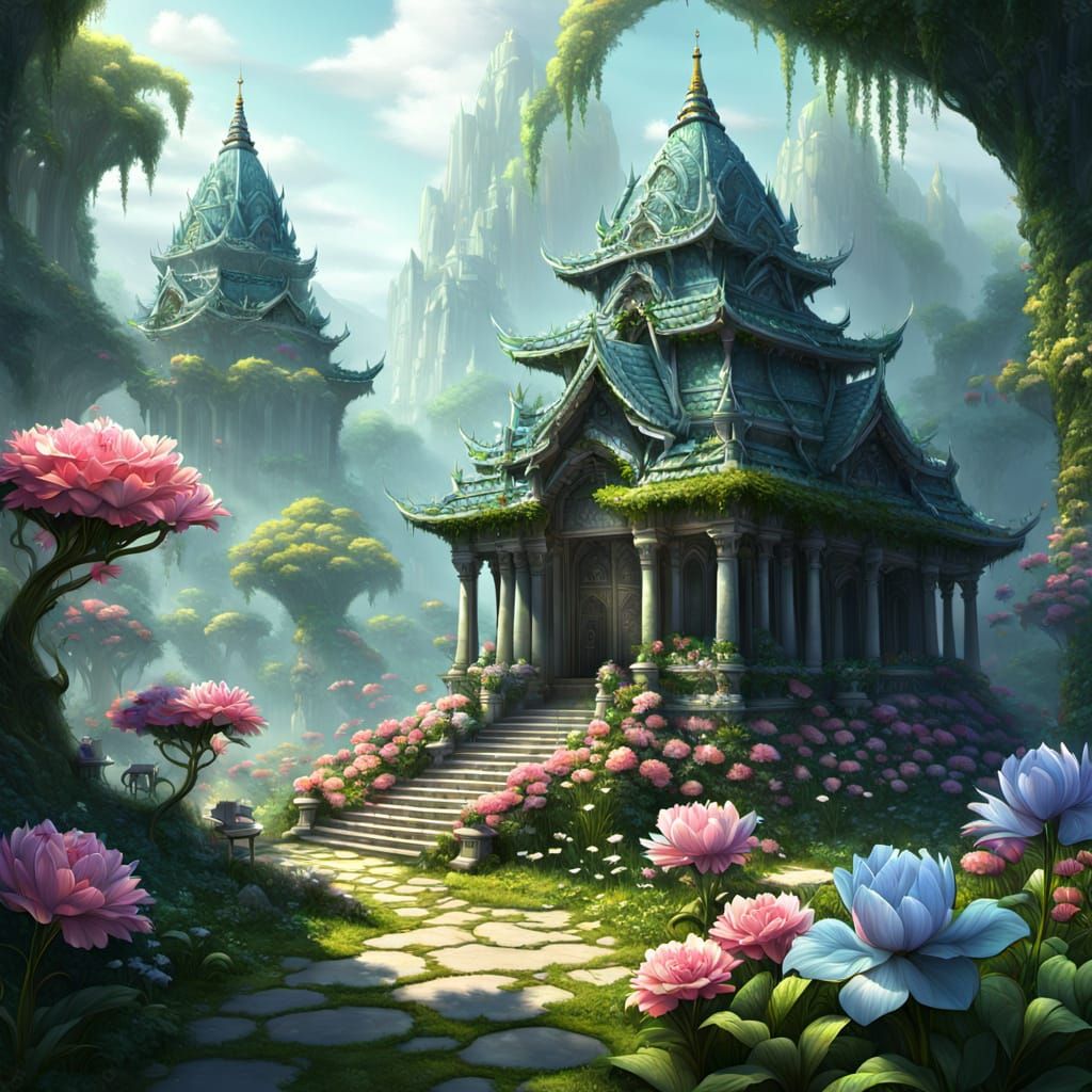 Enchanted Flower Temple Concept Art Digital Painting