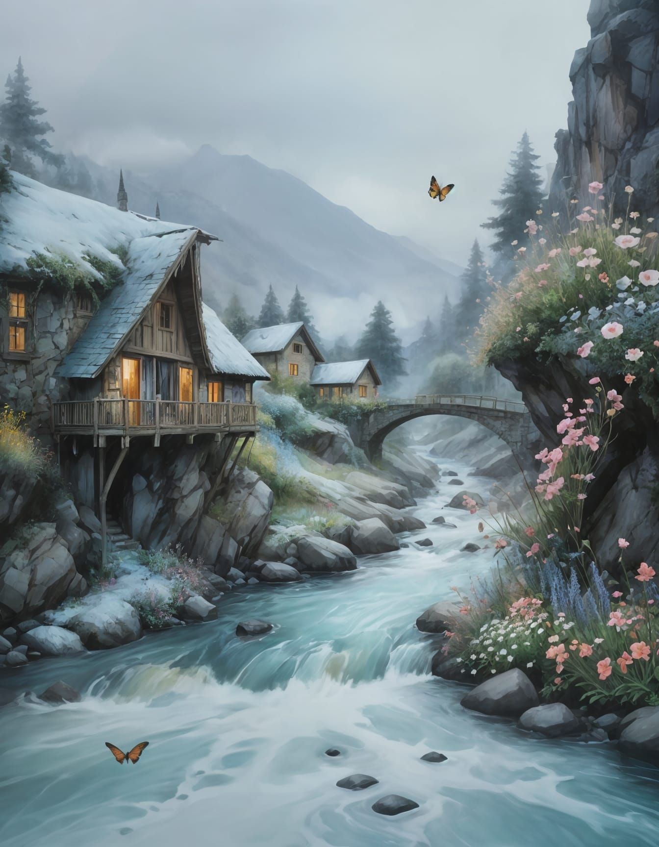 Fantasy Watercolor Estate Basks in Morning Glory