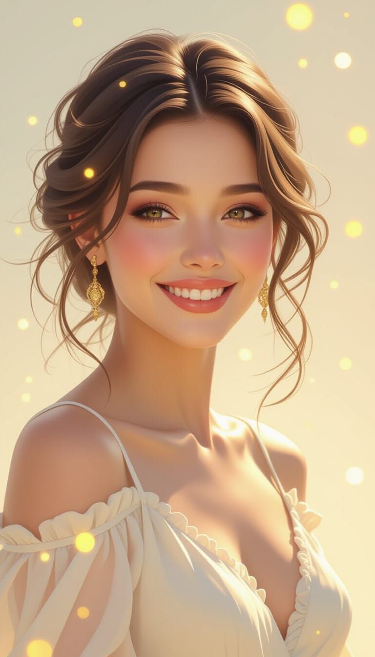 Radiant Woman's Smile in Dreamlike Digital Art Style