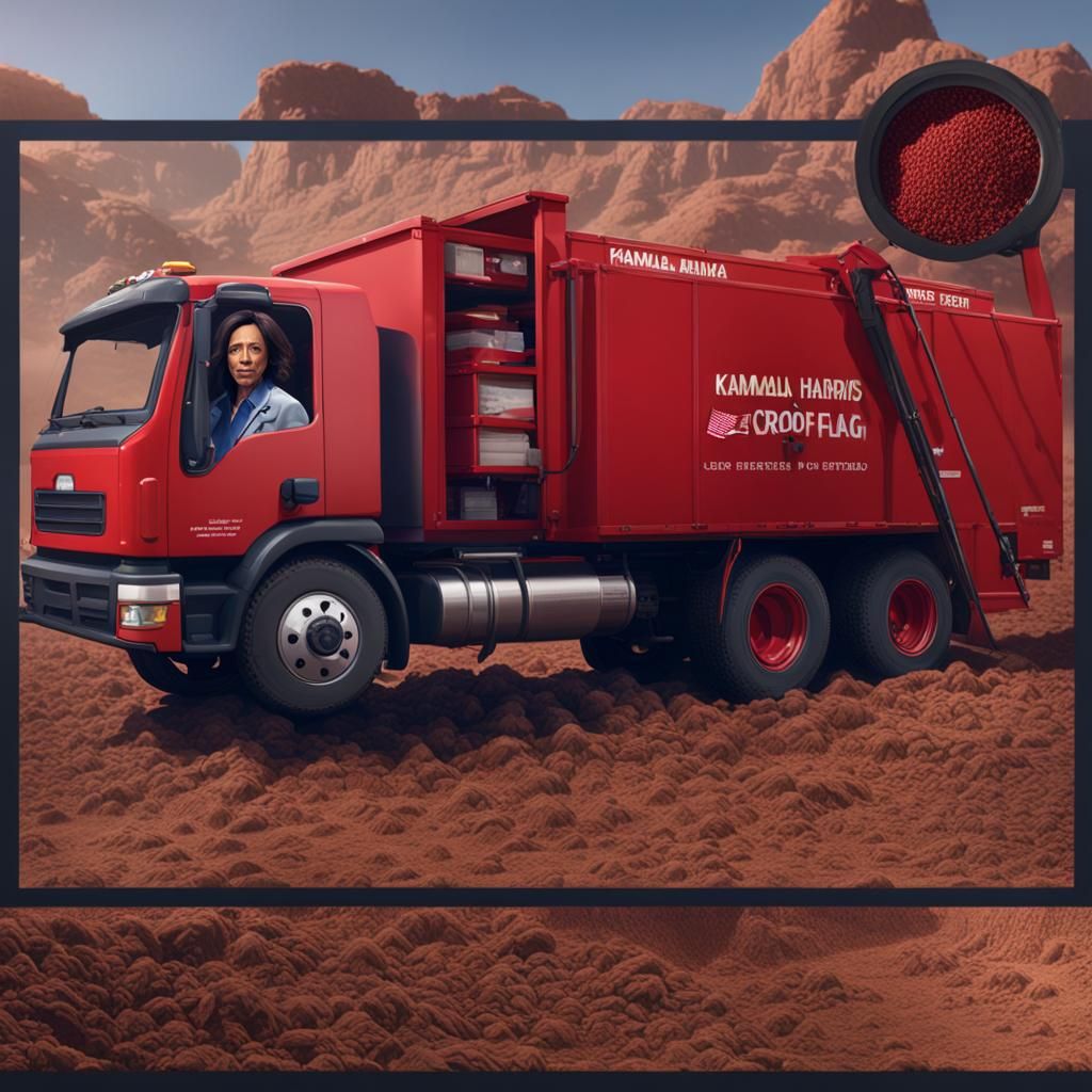 Kamala Harris in Red USA Truck: Detailed Digital Painting
