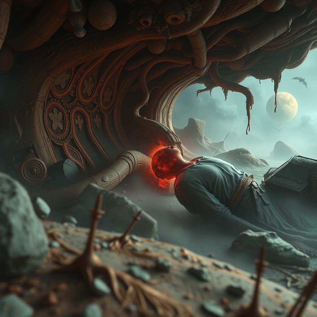 Surreal Trauma Scene in Fantasy Concept Art Style