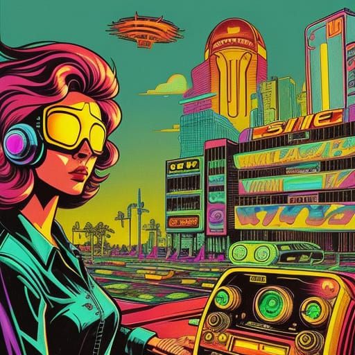 Retro Sci-Fi Neon Dreamscapes in 1970s Cartoon Style