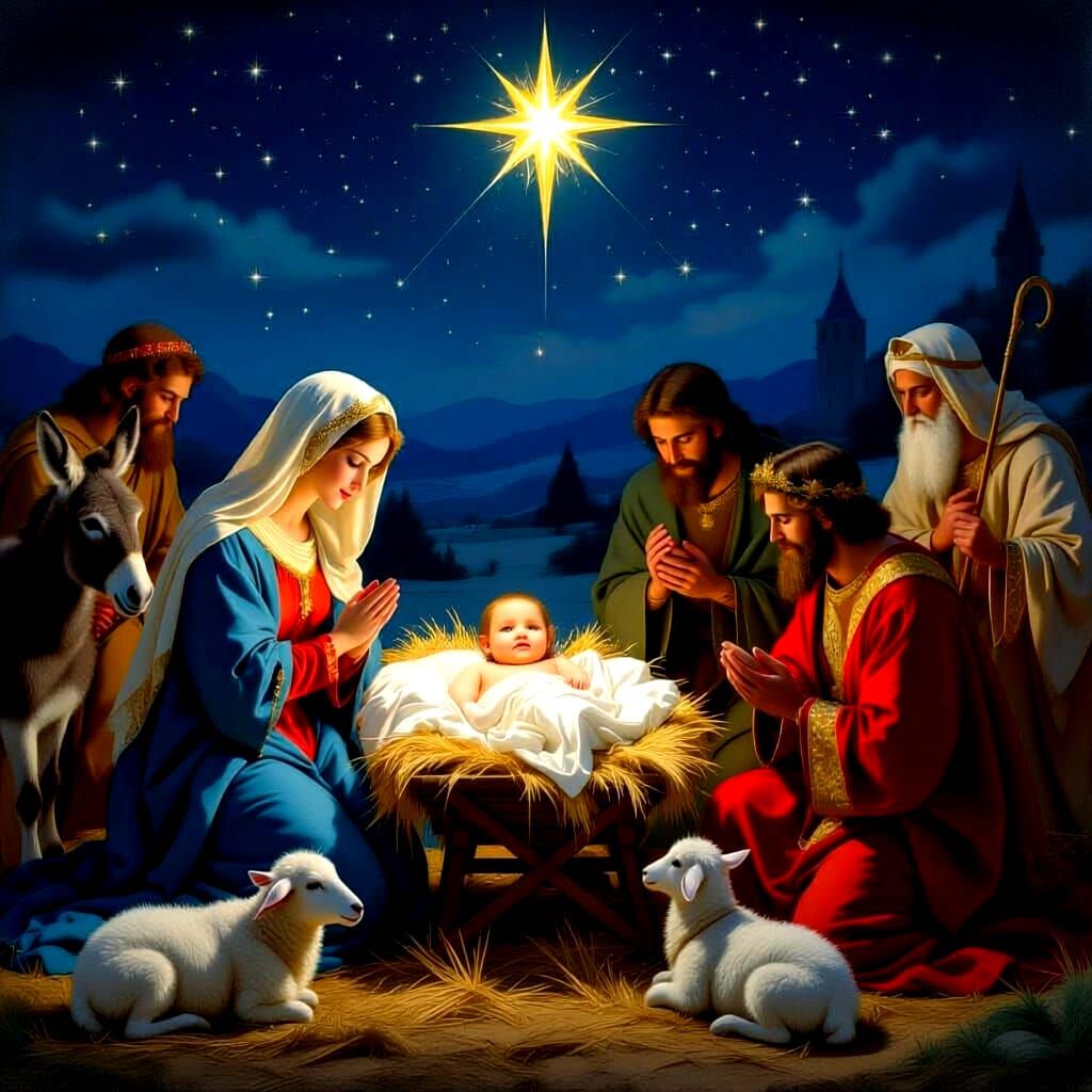 Renaissance Nativity Scene with Shepherds and Wise Men