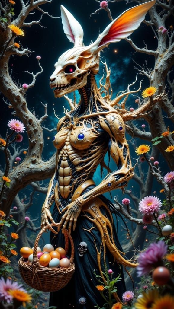 Easter Bunny in a Dark, Surrealist Garden