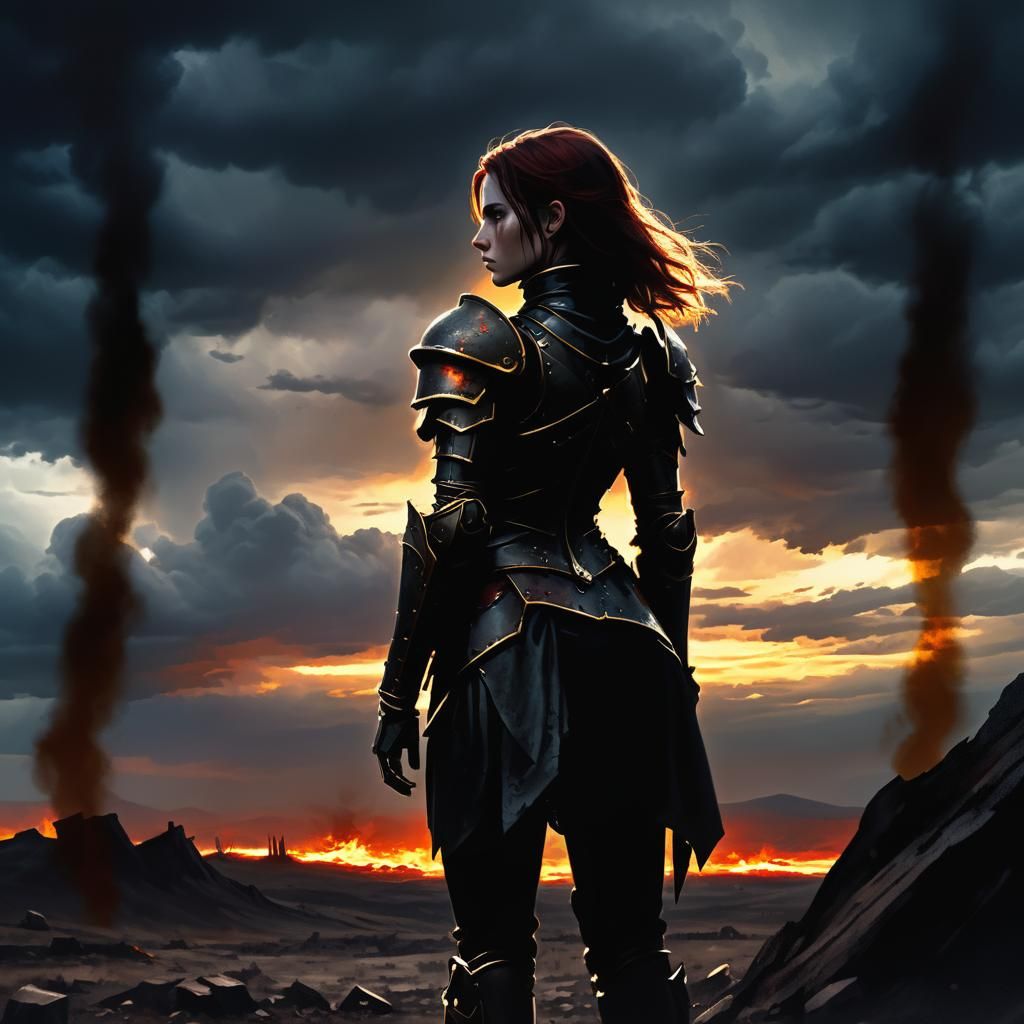 Dark Fantasy Warrior in Desolate Wasteland