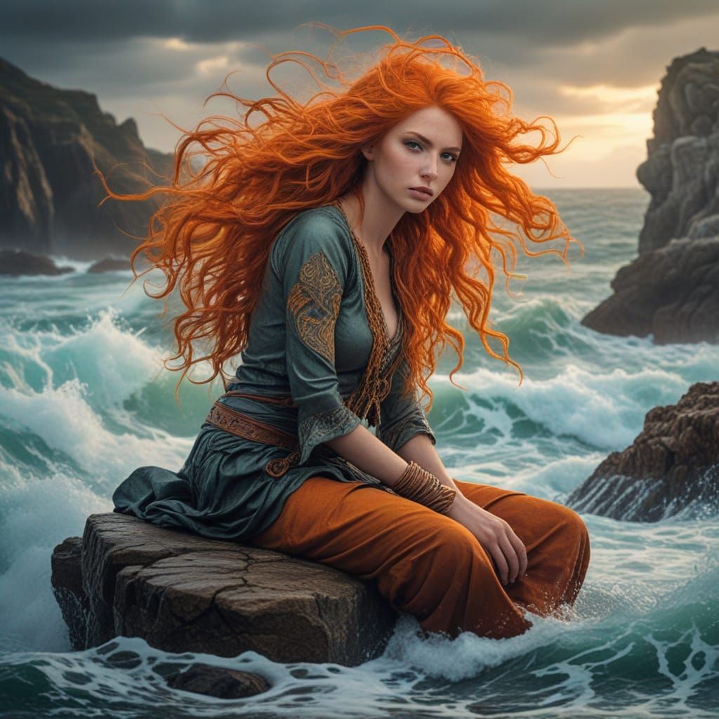 Goddess with Orange Hair by Stormy Sea