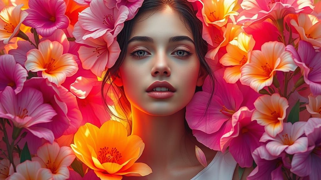 Woman Embodying Vibrant Flowershood in Hyperdetailed 8K
