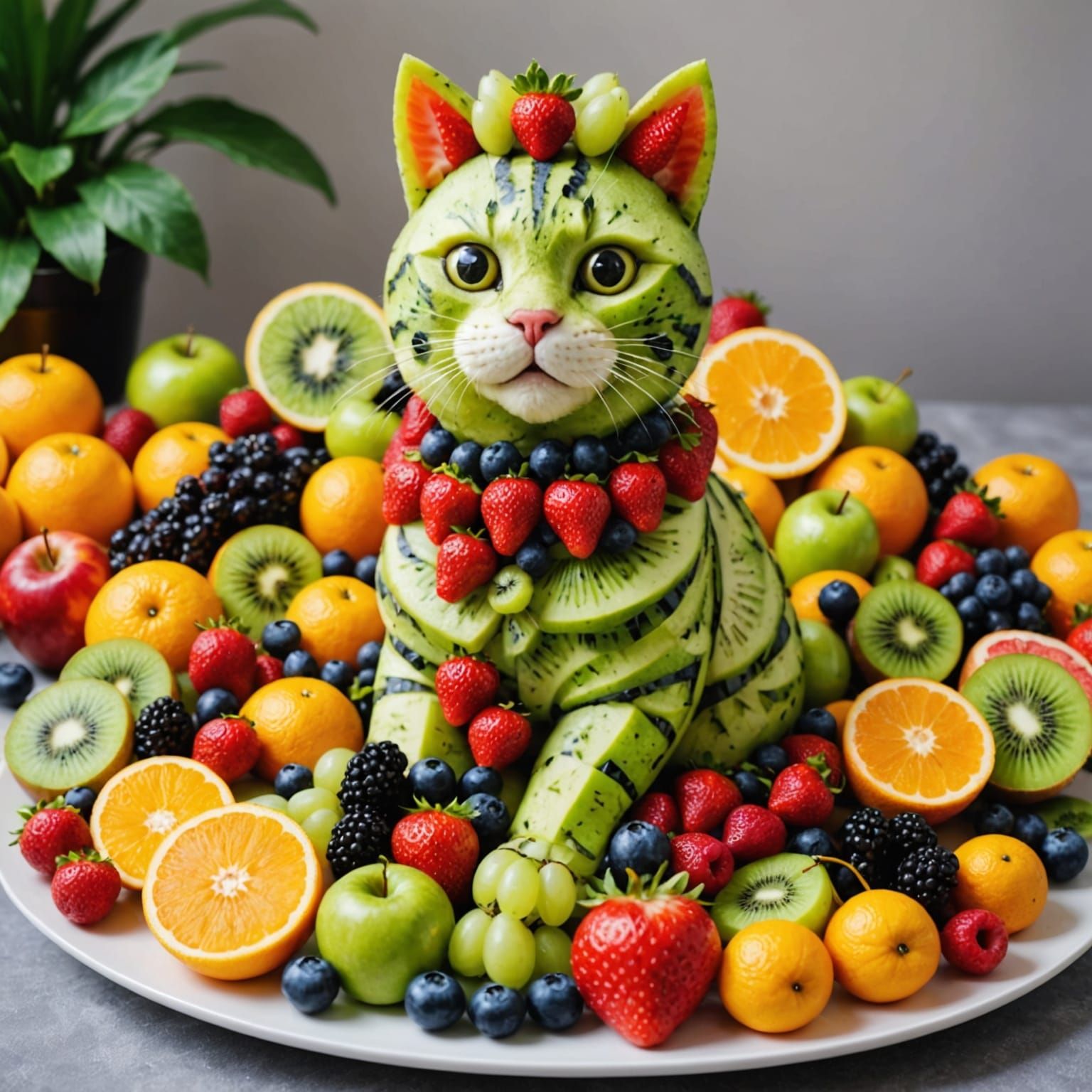 Fruit Cat in Vibrant Party Sculpture