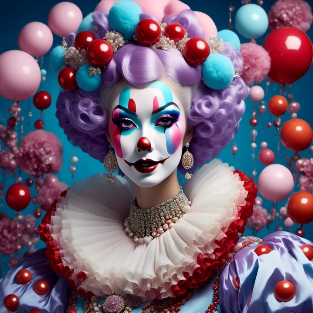 Glamorous Vintage Clown in Retrofuturistic Style