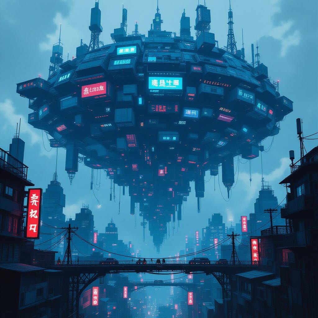 Cyberpunk Megastructure Dominates Urban Skyline