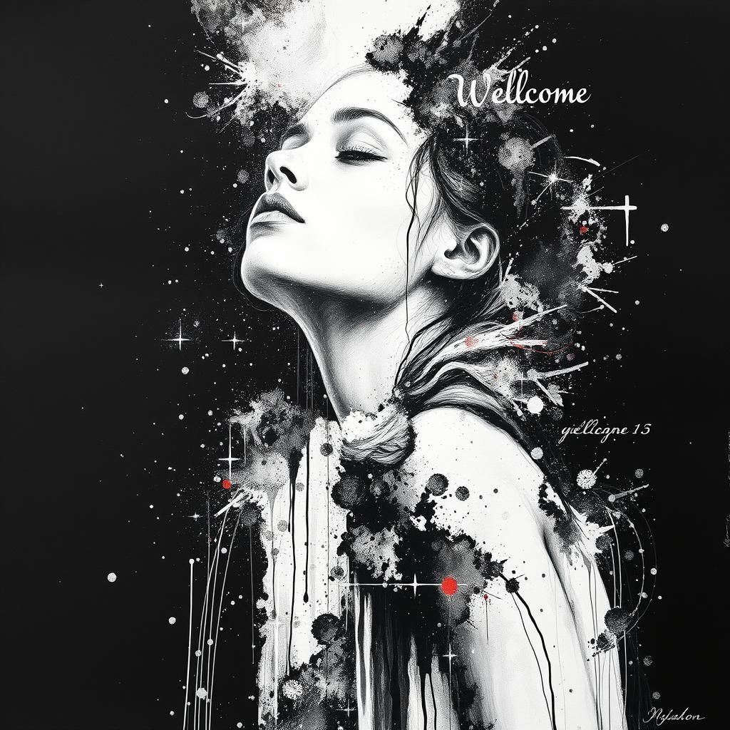 Girl in Black and White Retro Watercolor Painting