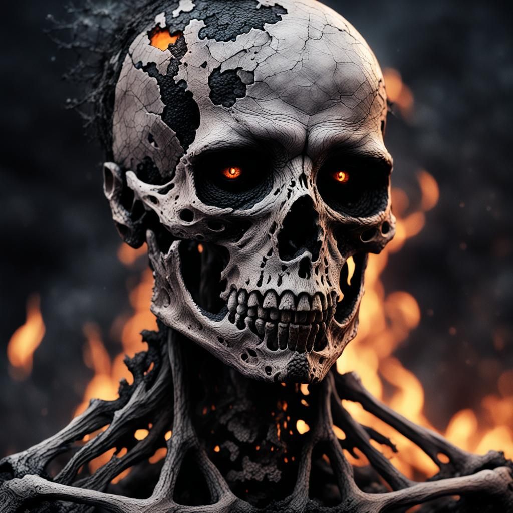 Charred Ash Figure Portrait in Dark Fantasy Art