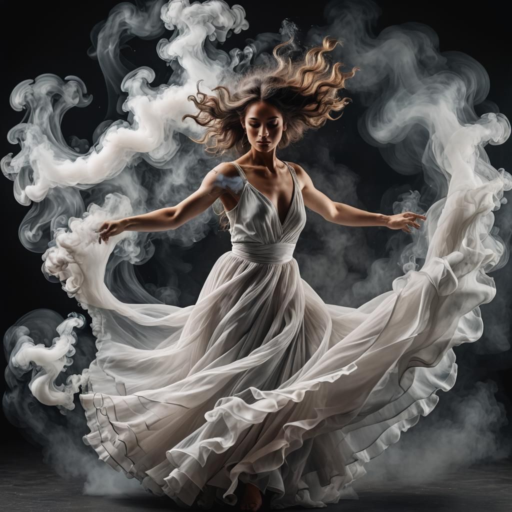 Dancing Woman in Flowing Dress of Smoke