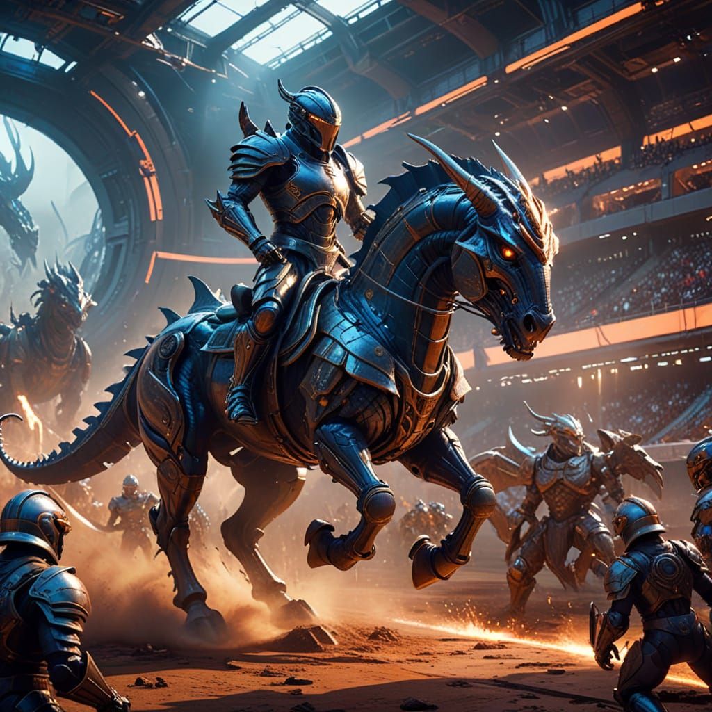 Cyberpunk Warriors Clash in a Futuristic Arena