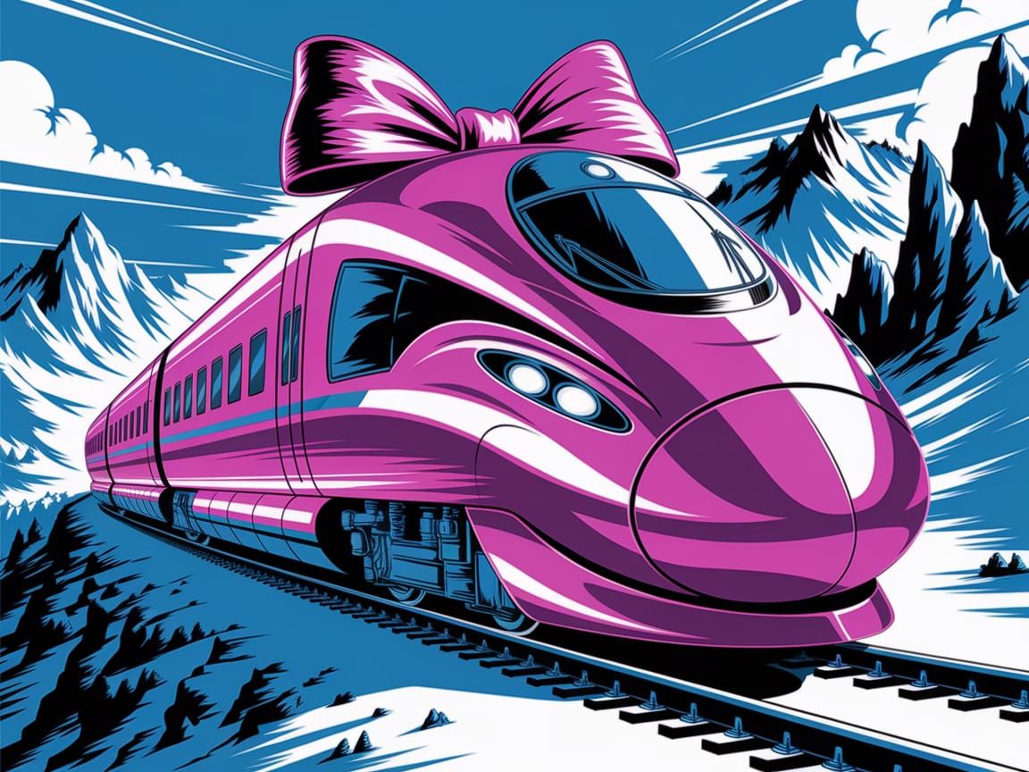 Futuristic Pink Bullet Train in Cyberpunk Landscape