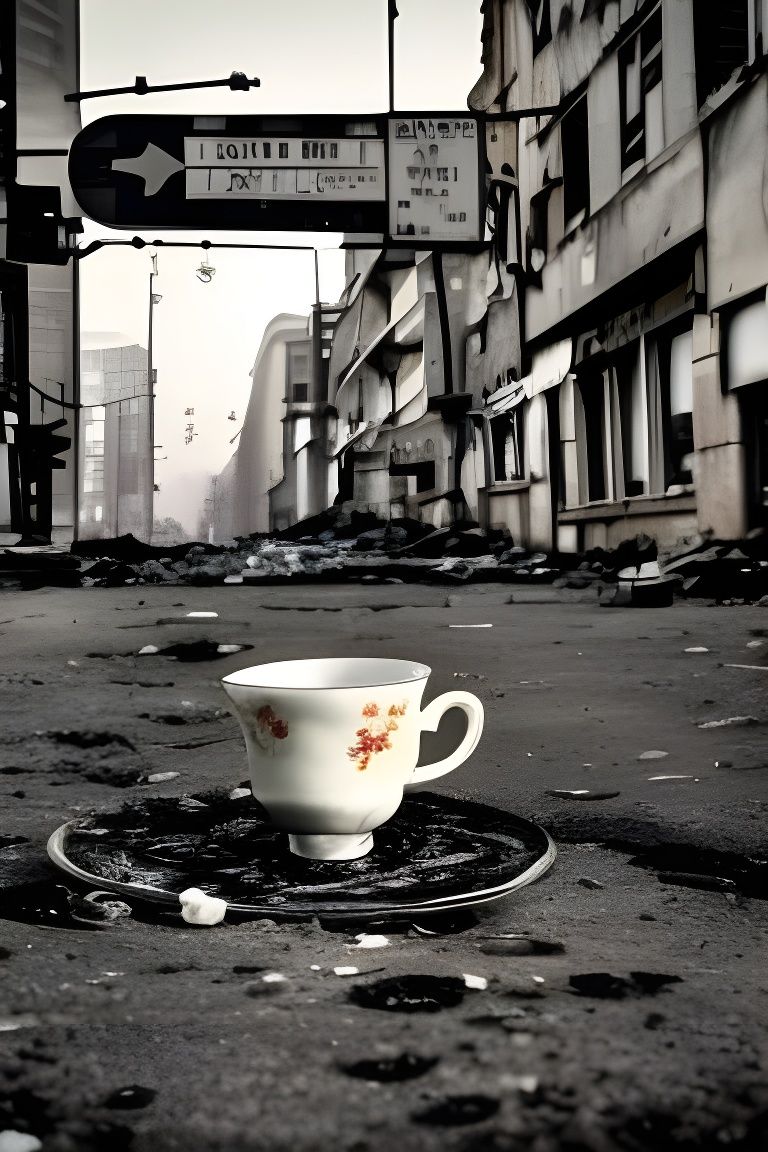 Single Teacup in Post-Apocalyptic Street Scene