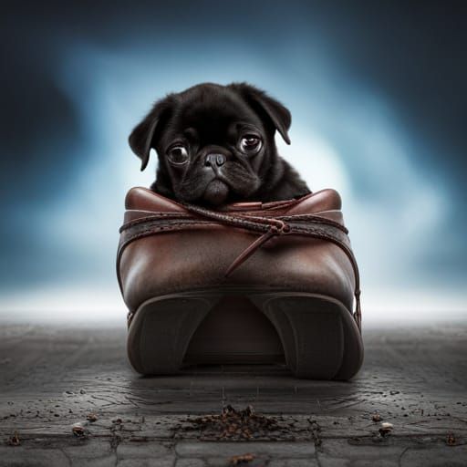 Black Pug Puppy Sleeping: Digital Matte Painting